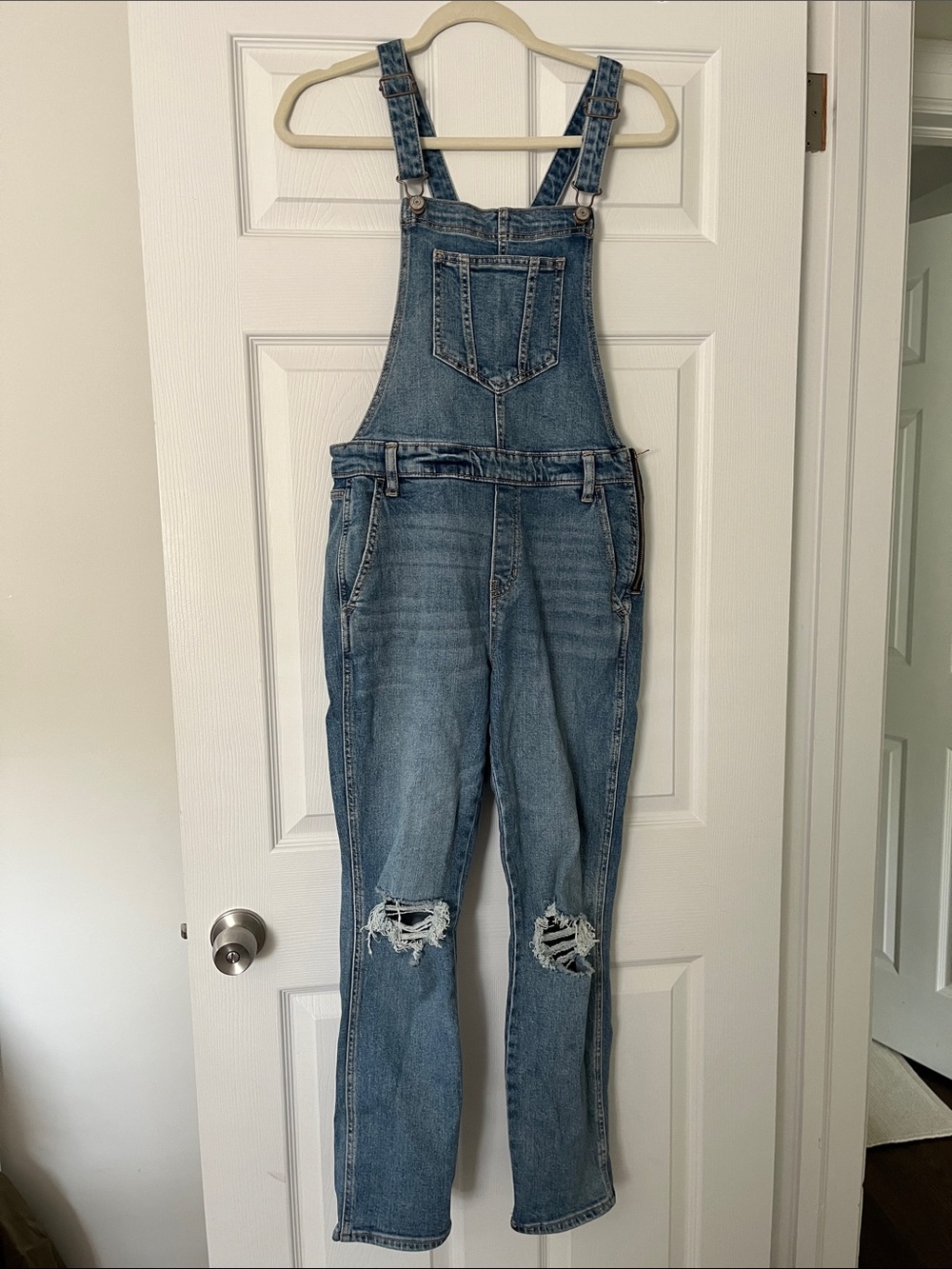 Old Navy Light Blue Distressed Denim Overalls